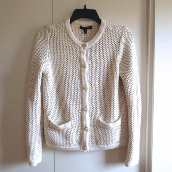 Banana Republic Sweaters - Banana Republic Cream Ivory Cotton Knit Structured Knit Jacket Button Cardigan